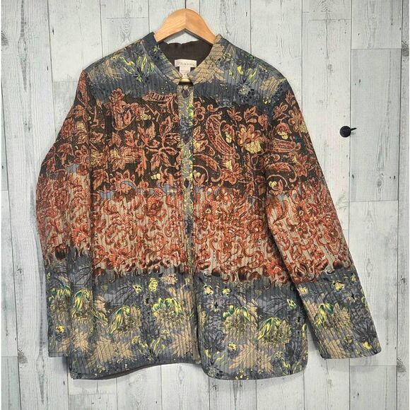 VTG 90s Phases Cotton Mature Reversible Quilted Damask Jacket Sz. 1X - Picture 1 of 6